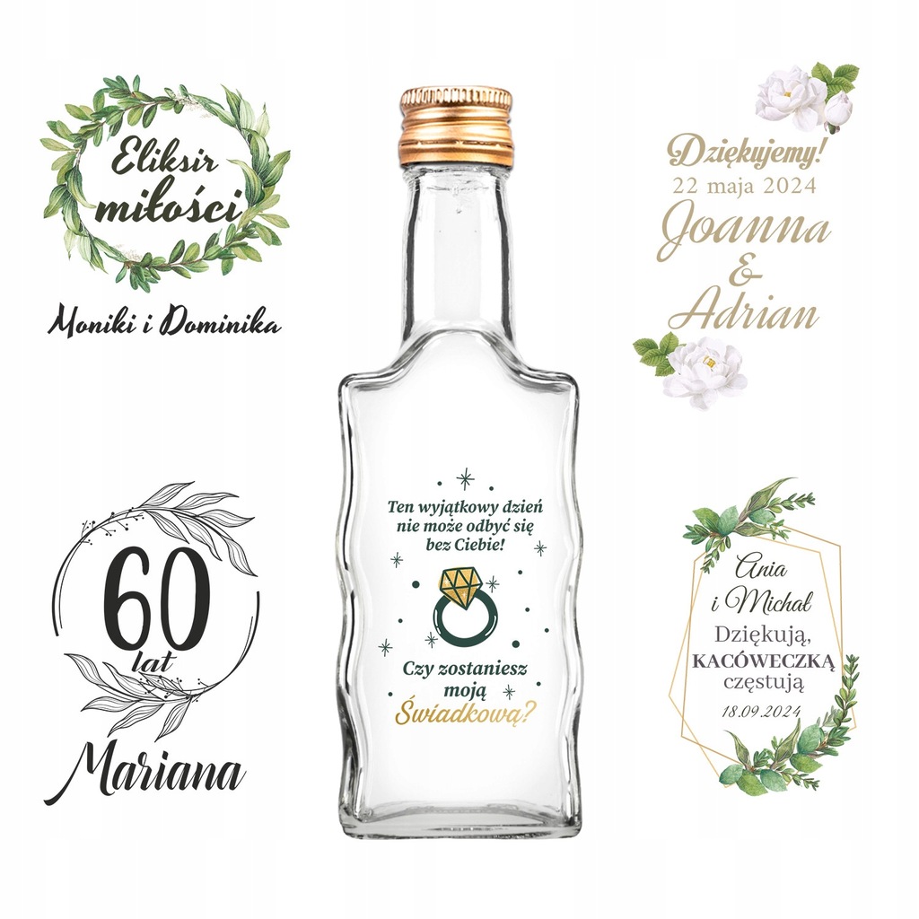 10X BUTELKI FALA 200ML NADRUK NA NALEWKI WESELE