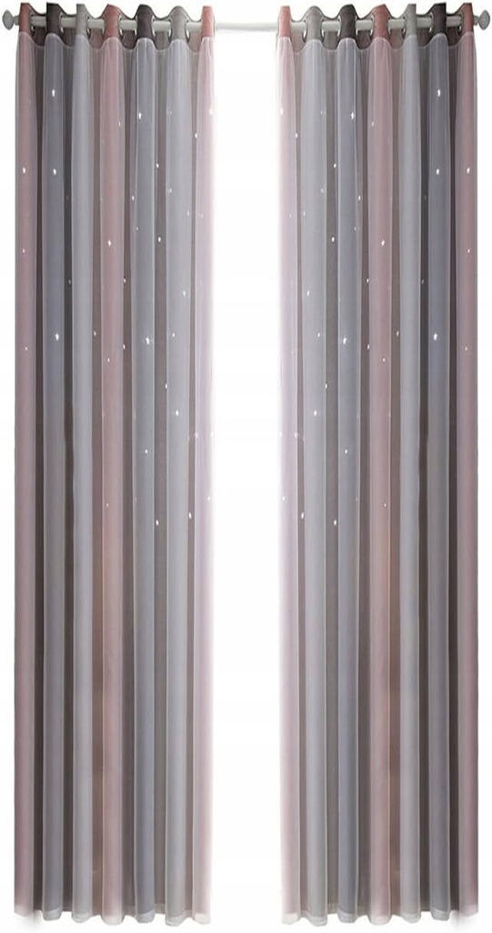 LIKEUDO Zestaw 2 dwuwarstwowych zasłon w gwiazdki 134 x 240 cm