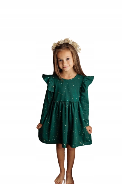 Sukienka Lily Grey zielona w złote gwiazdki Święta 104