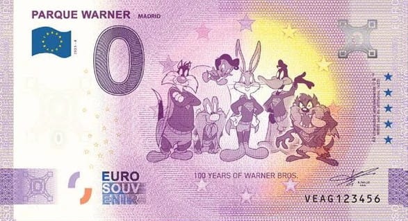 Banknot 0 Euro 2023 (Hiszpania) - Disney - Królik Bugs Parque Warner Bros