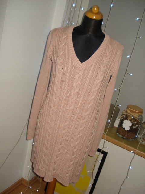 MOHITO różowa swetrowa sukienka tunika warkocze M