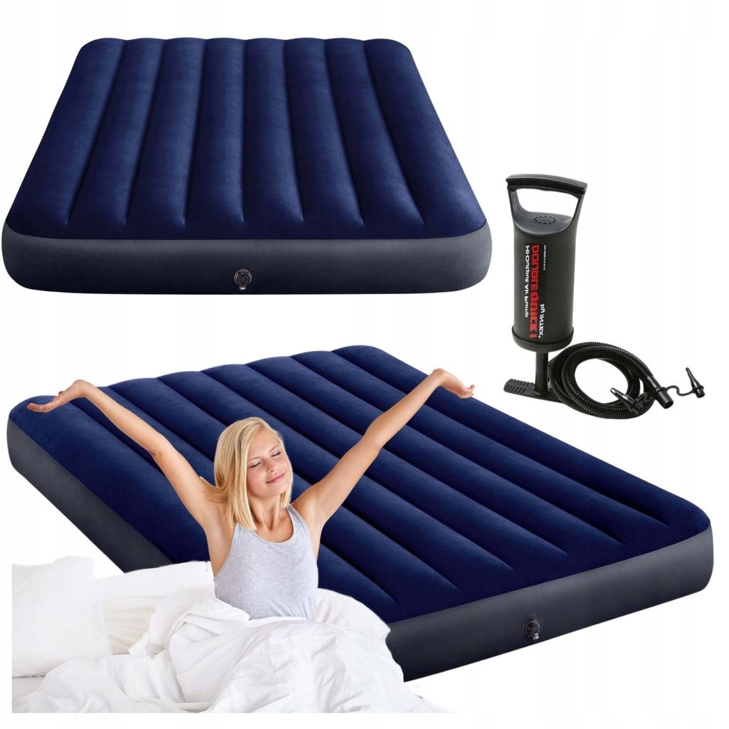 MATERAC DMUCHANY Dwuosobowy ŁÓŻKO DMUCHANE 191x137cm POMPKA TŁOKOWA WYGODNY