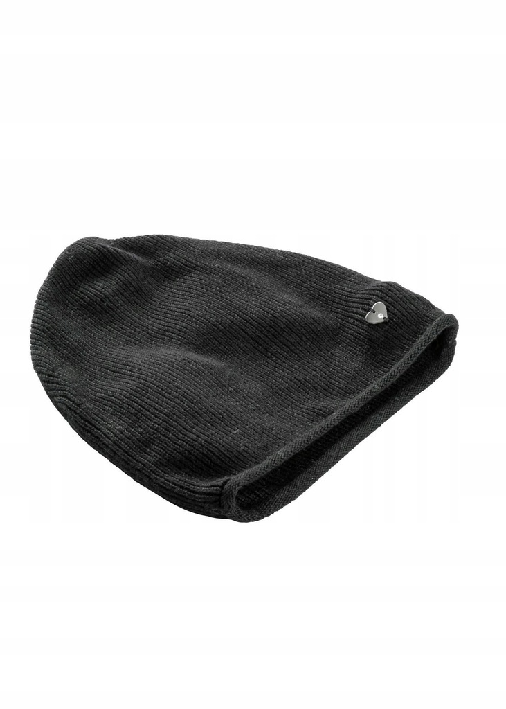 BN3L15 CZARNA CZAPKA BEANIE ZDOBIENIE__UNIWERSALNY