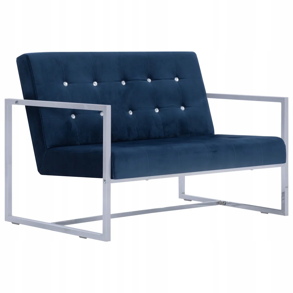 2-osobowa sofa z podłokietnikami, niebieska, chrom