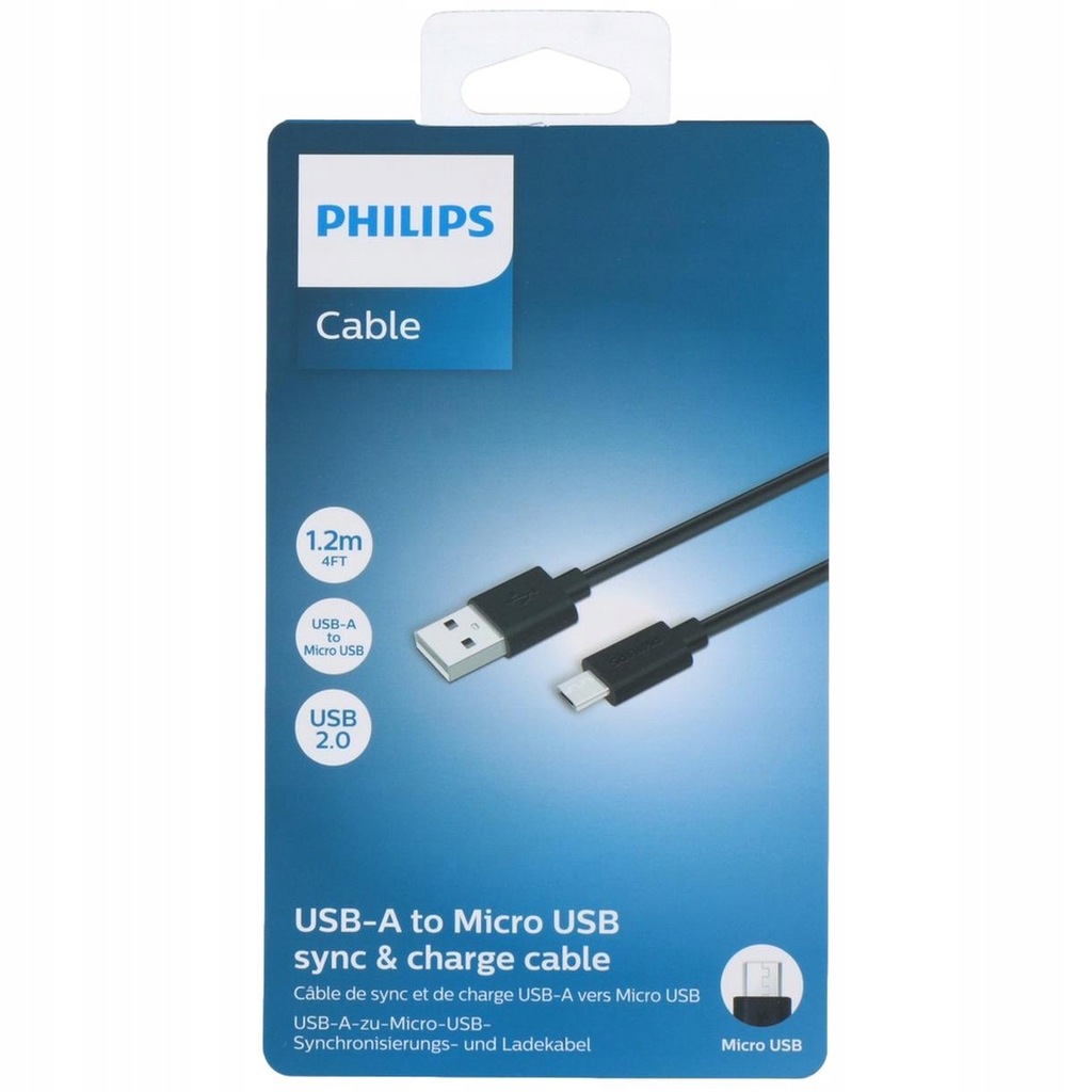 Kabel przewód do ładowarki Philips USB-A do Micro USB 1,2 m