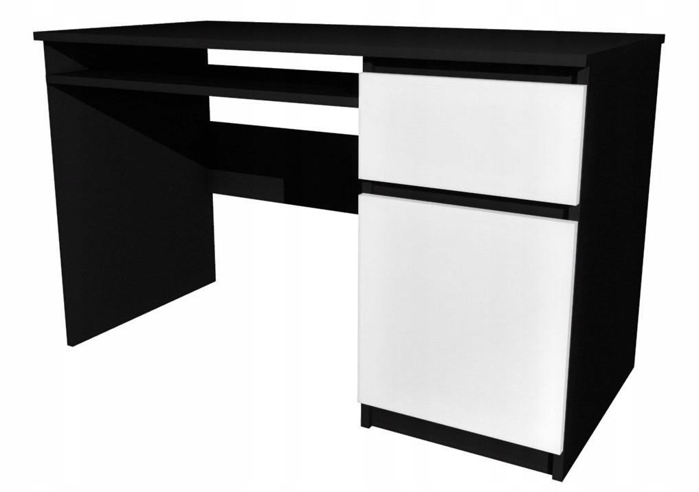 Biurko czarne, fronty białe 100x50 cm KOMA II