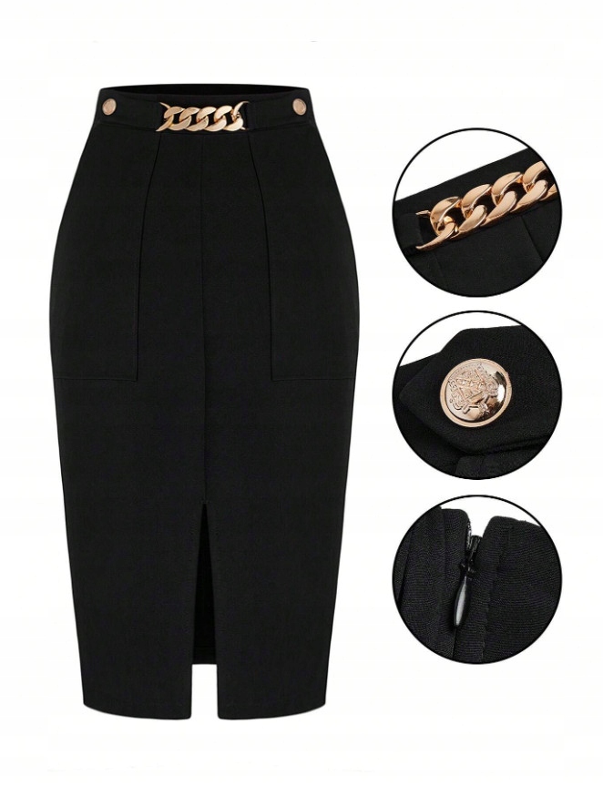 SHEIN CZARNA OŁÓWKOWA MIDI SPÓDNICA KTX LT7__48