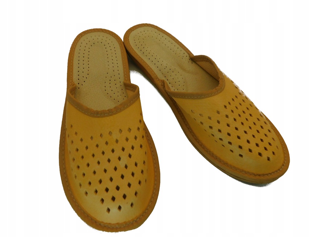 Skórzane domowe KAPCIE męskie w kolorze beżowym 42