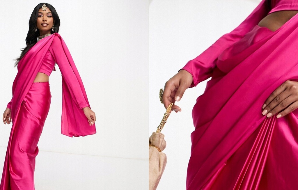 Kanya London Różowe satynowe sari XL (42)