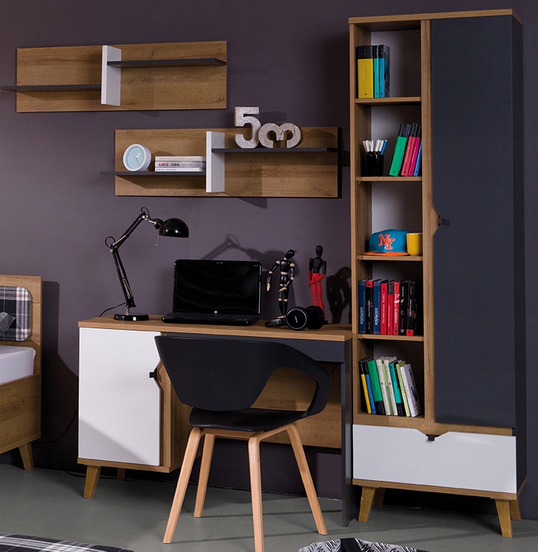 MEBLE MŁODZIEŻOWE BIURKO DĄB/GRAFIT MERKURY II