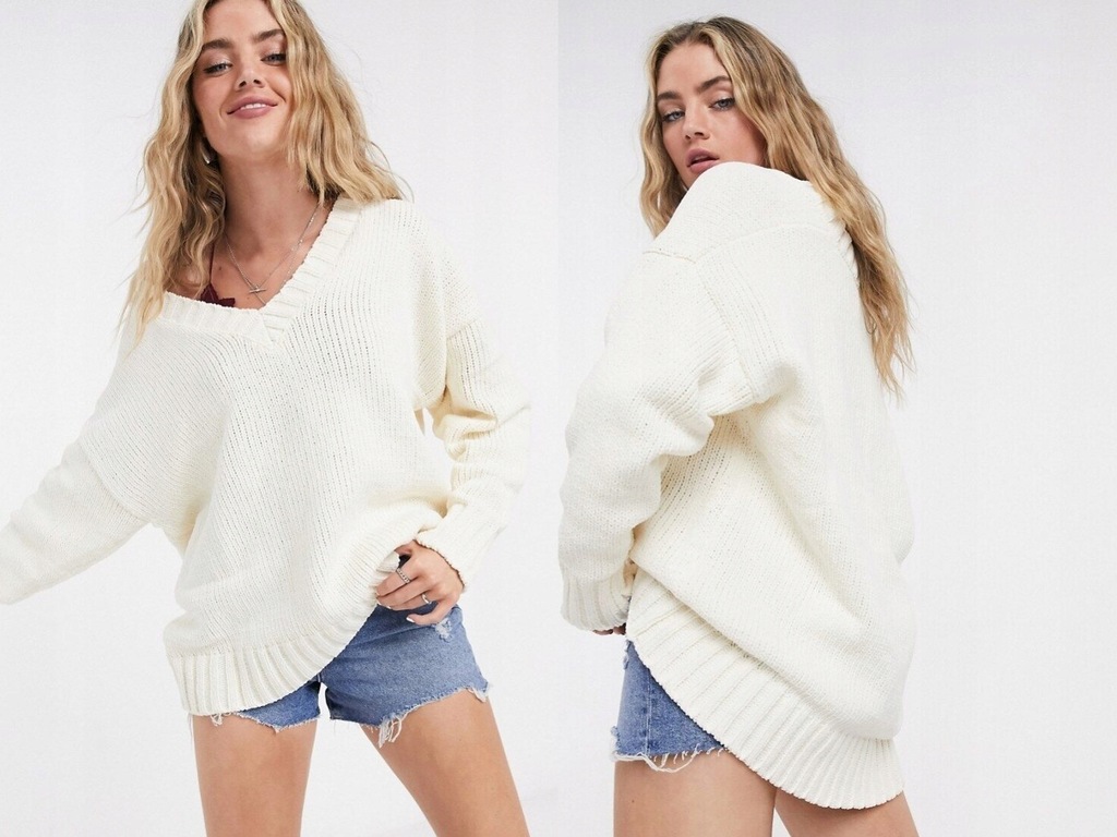 Bershka Kremowy sweter oversize w szpic M/L