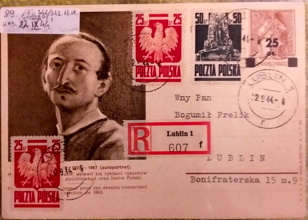 Kartka pocztowa-całostka z Fi 342-343. A. Grottger