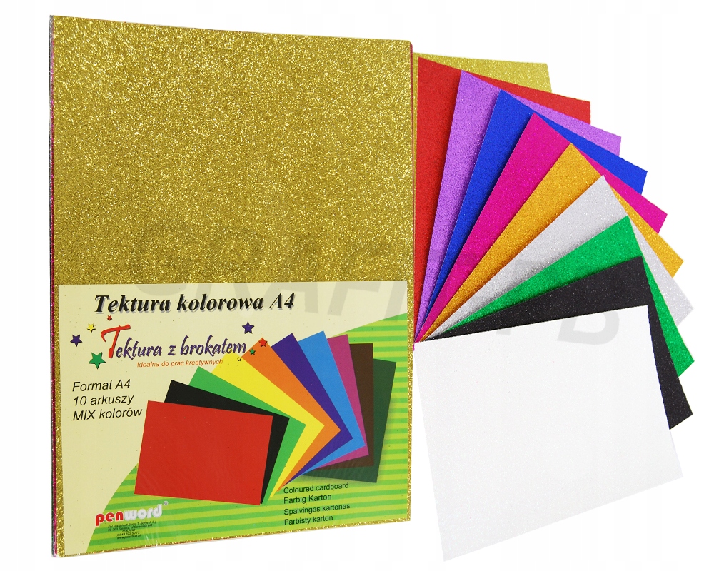 TEKTURA BROKATOWA A4 KOLOROWA MIX 10 KOLORÓW