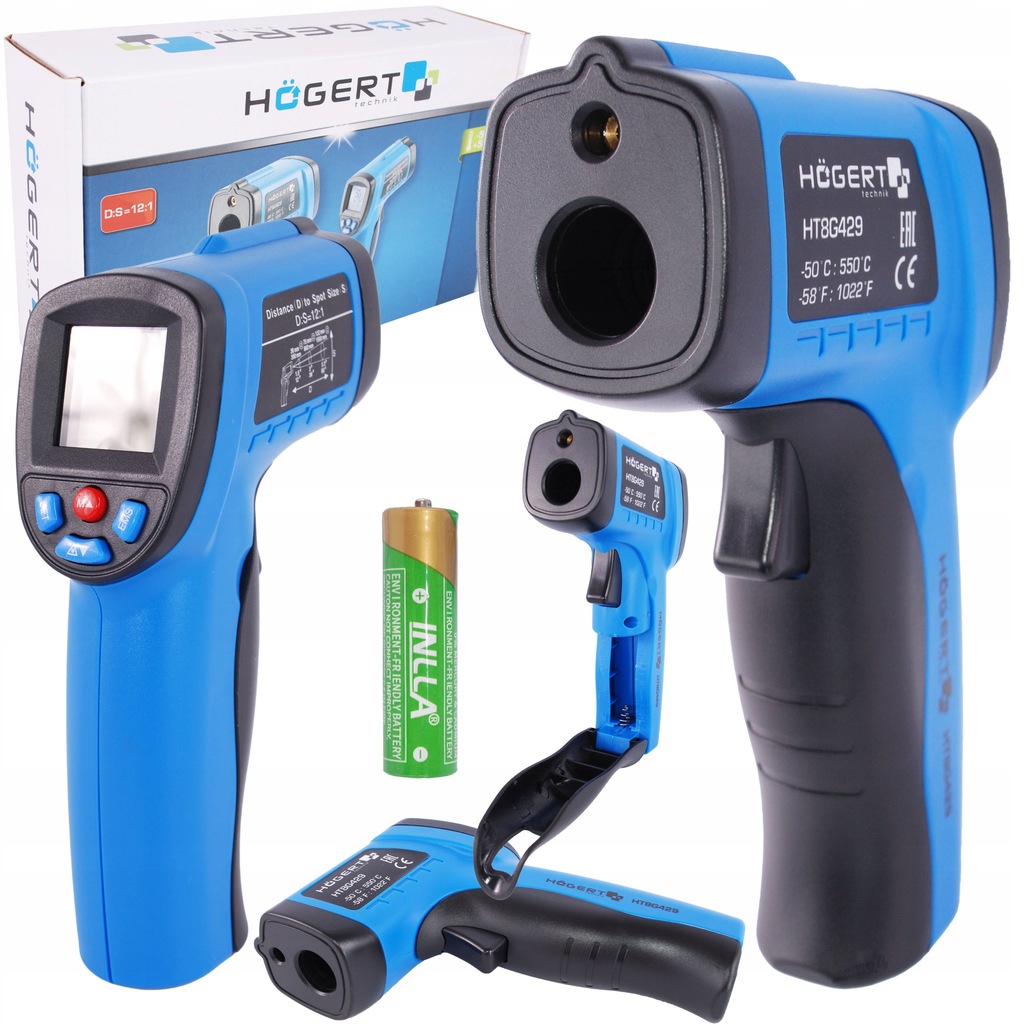 Termometr bezdotykowy -50 +550 °C lub °F HOGERT