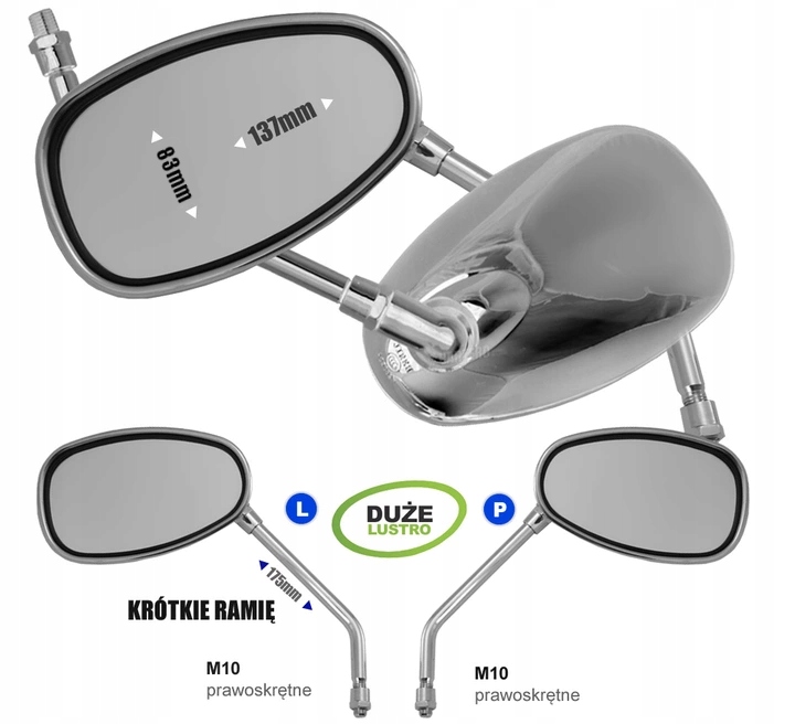 Купить БОЛЬШИЕ ЗЕРКАЛА ХРОМИРОВАННЫЙ МОТОЦИКЛ WSK QUAD CHOPER M10: отзывы, фото, характеристики в интерне-магазине Aredi.ru