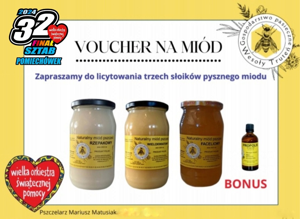 Gospodarstwo Pasieczne WESOŁY TRUTEŃ 3 rodzaje miodu pszczelego