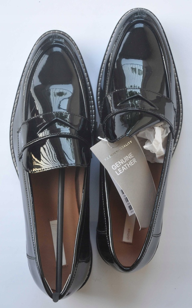 H&M BUTY DAMSKIE MOKASYNY 40 CZARNY LAKIER