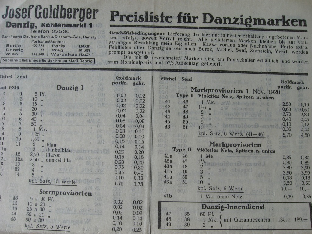 Купить Прайс-лист марок Goldberger Danzig Gdansk 1934 г.: отзывы, фото, характеристики в интерне-магазине Aredi.ru