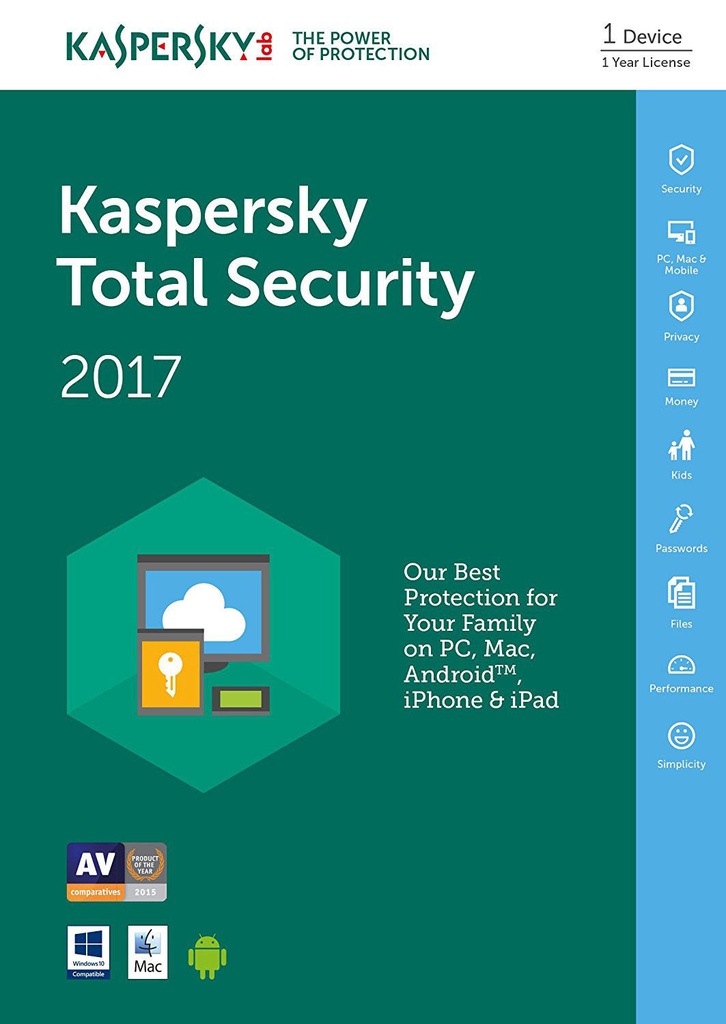 Kaspersky Total Security 2017 5 PC / Global Licenc