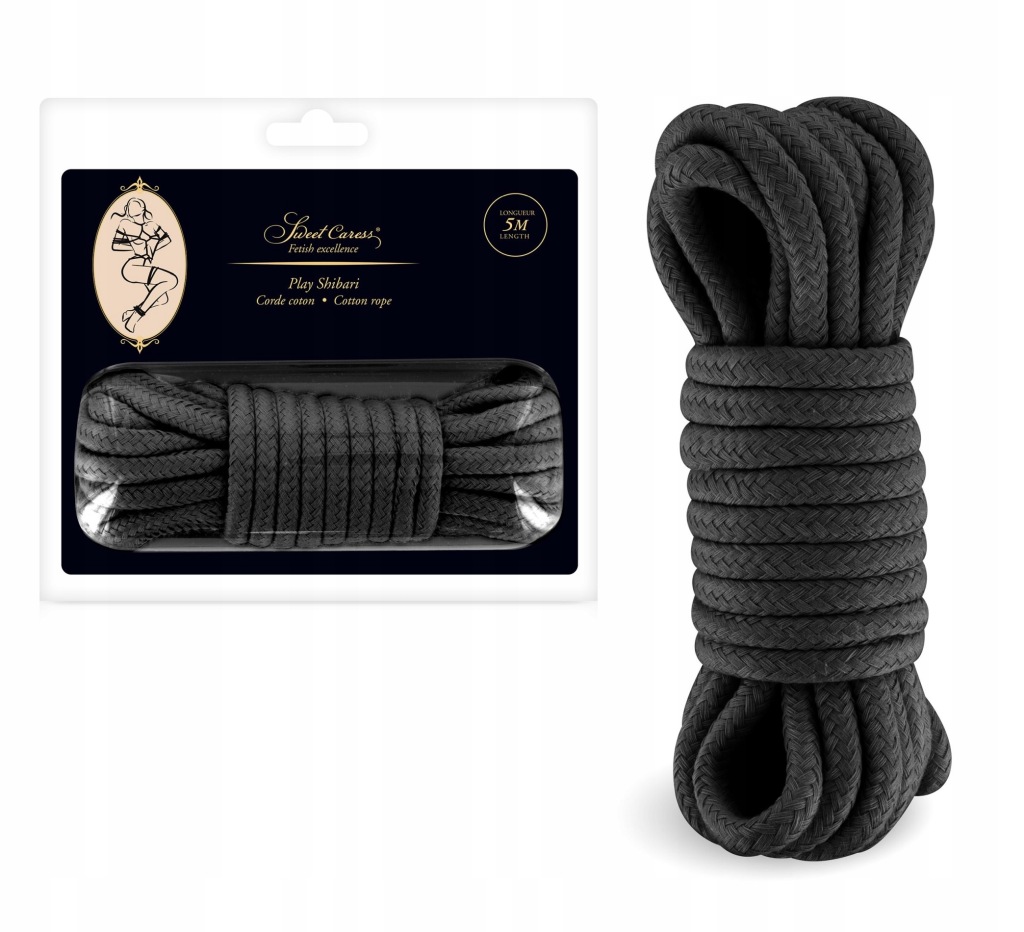 LINKA SZNUR do krępowania 5m BDSM Sweet Caress czarna Bondage Rope - LINA