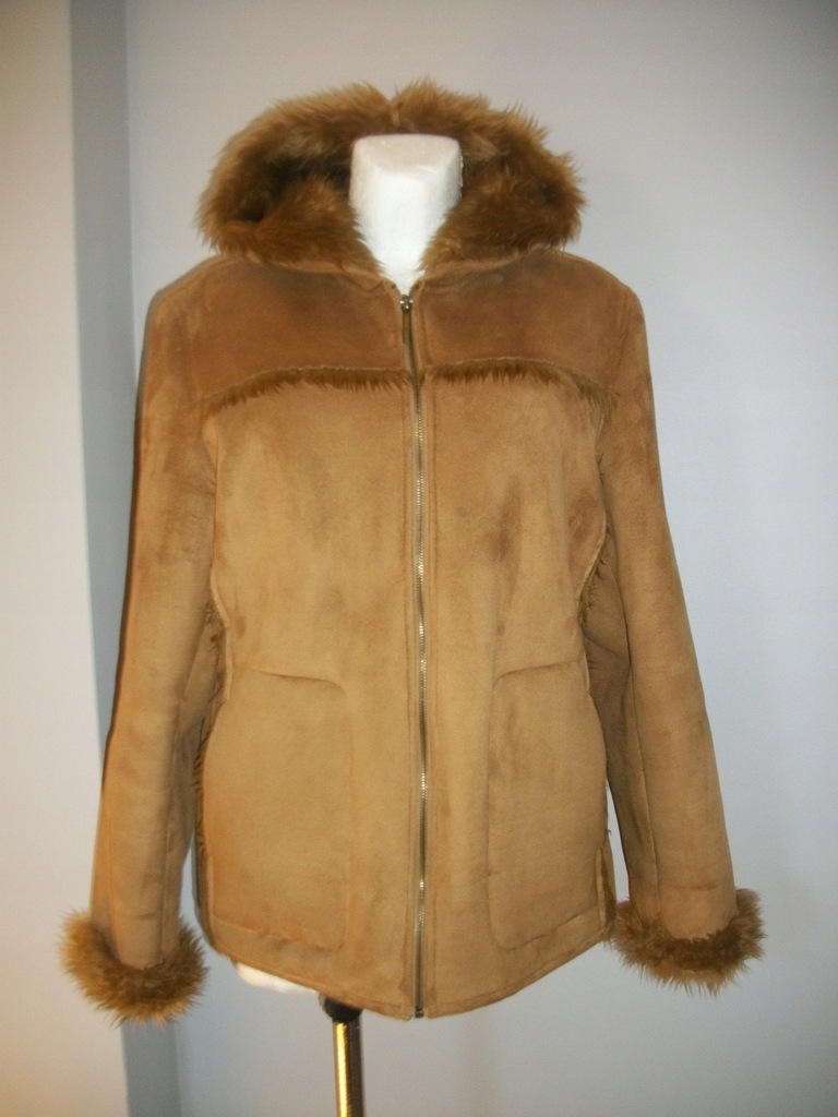 Kożuch j MASSIMO DUTTI 44/46 camel, karmel ,kaptur