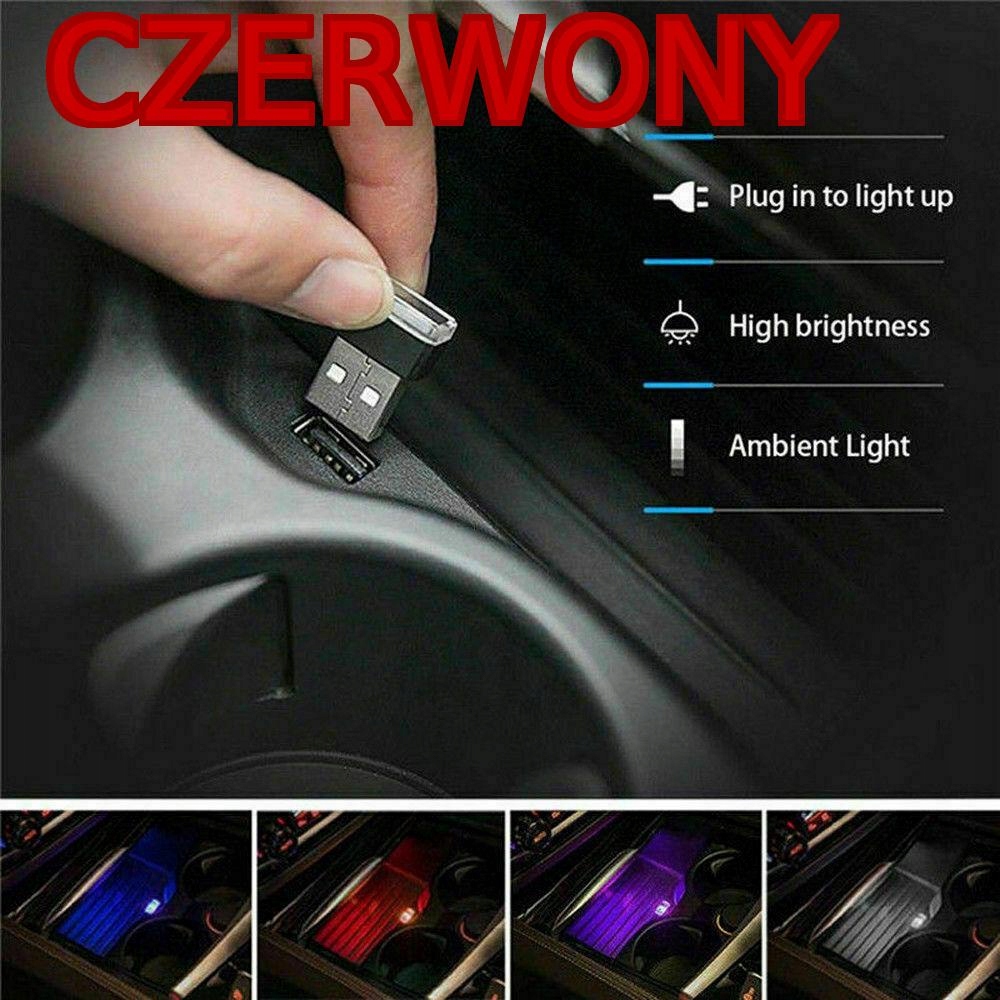 mini dioda LED w obudowie na USB ośw auta CZERWONY