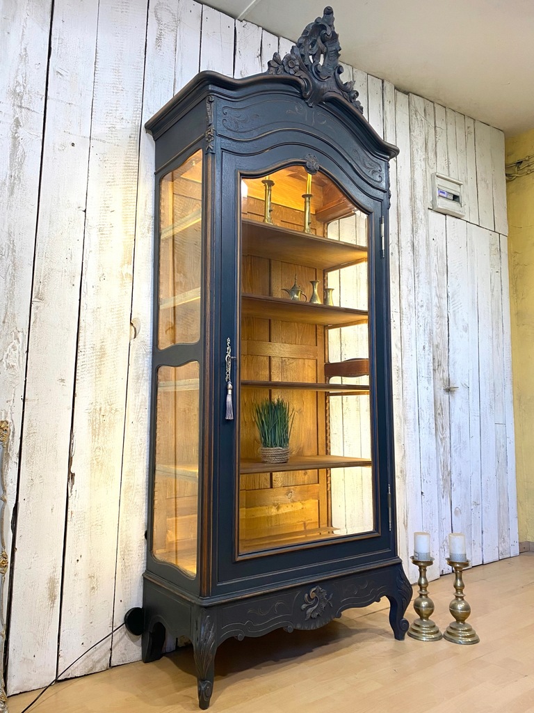 Witryna biblioteka przeszklona odnowiona antracyt Louis XV, Francja Antyk