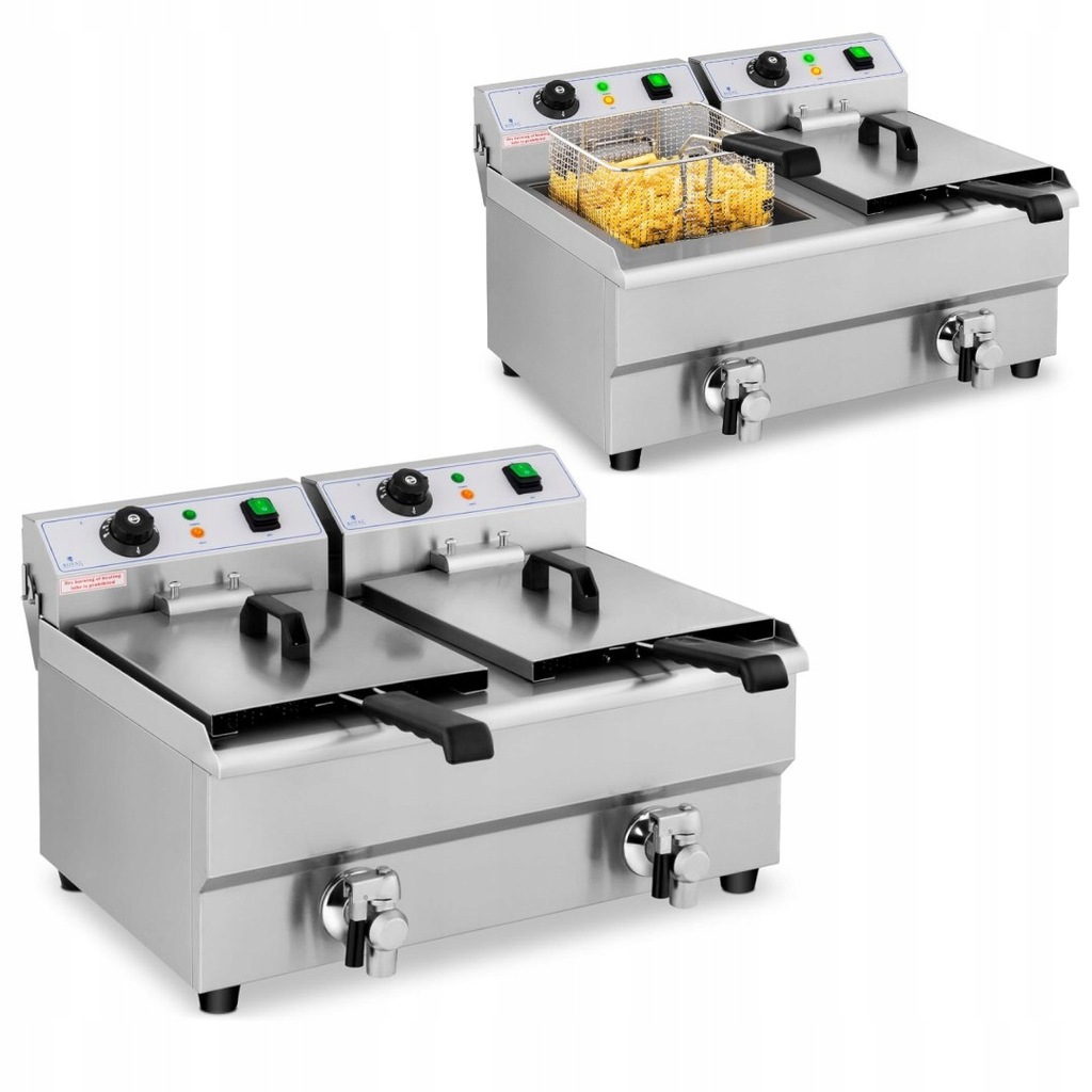 FRYTOWNICA PODWÓJNA GASTRONOMICZNA ELEKTRYCZNA Z KRANEM 230 V 2 X 3000W 2 X