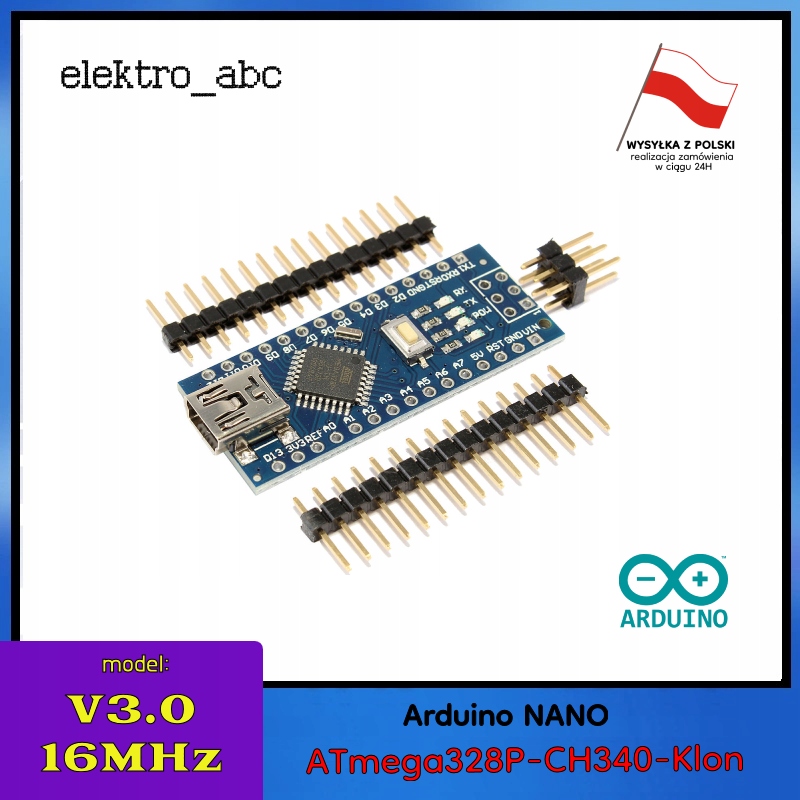 Moduł NANO V3.0 16Mhz ATmega328P CH340 arduino - 13336800013 ...