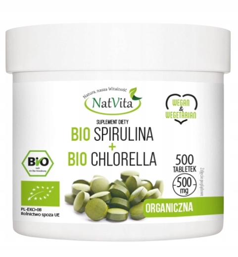 NatVita Bio Spirulina+Bio Chlorella 500mg 500 tabl