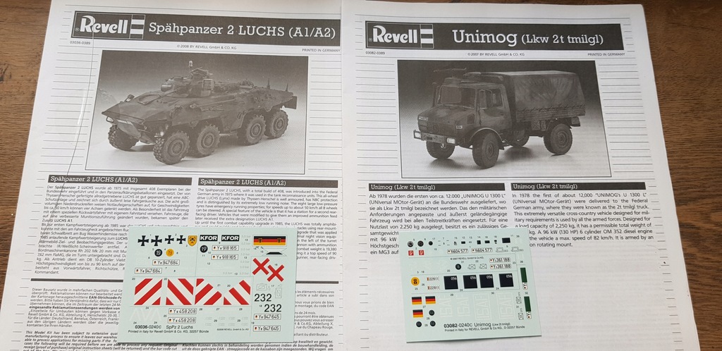 Kalkomania do modeli. SpPz 2 Luchs A1/A2 i Unimog