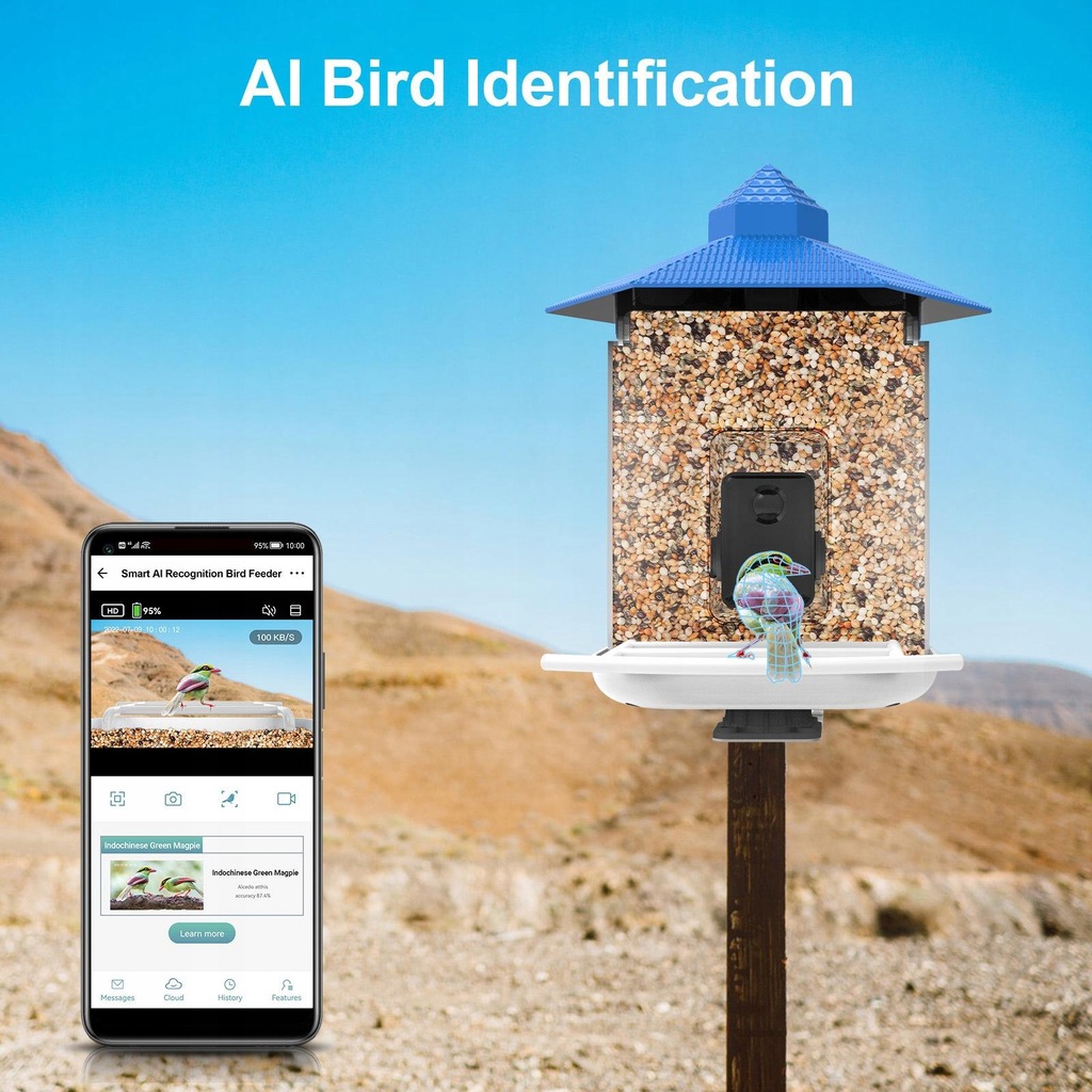 AI Recognition Bird Feeder with Watching Camera Auto Capture of Bird Video