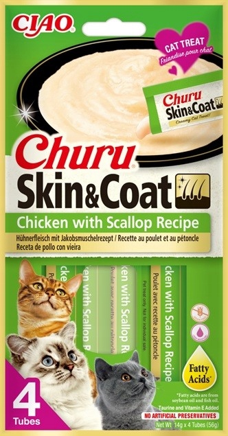 INABA CAT CHURU SKIN COAT kurczak przegrzebki 56g