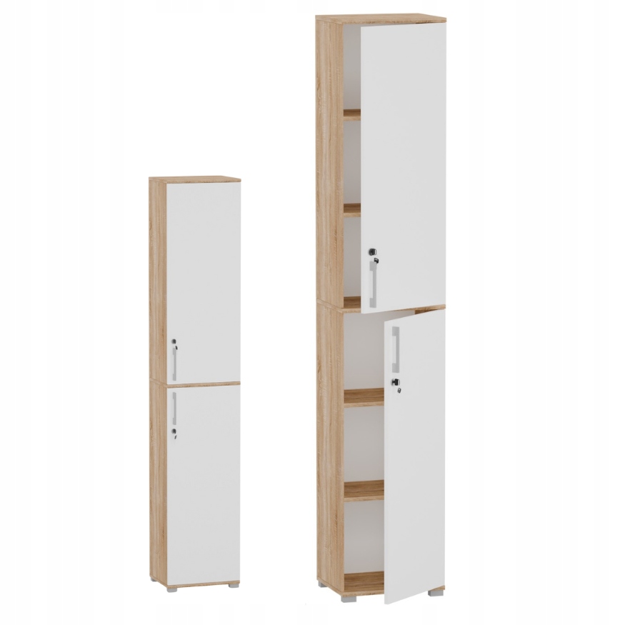 Szafa Biurowa RODO Zamykana na Klucz Dąb Sonoma/Biały Połysk 215 x 40 x 53