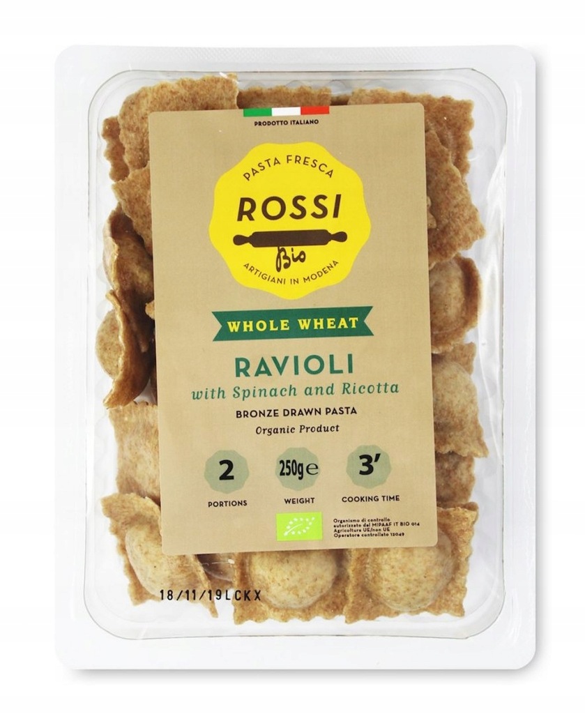 RAVIOLI RAZOWE Z RICOTTĄ I SZPINAKIEM BIO 250 g -