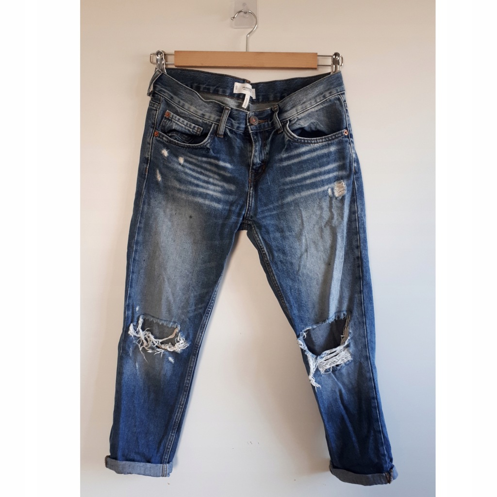 MANGO jeansy CYGARETKI PROSTE Z DZIURAMI R.36