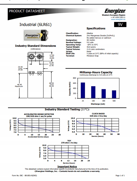 Купить Аккумулятор 9 В ENERGIZER Industrial 6LR61/V905 1 шт.: отзывы, фото, характеристики в интерне-магазине Aredi.ru