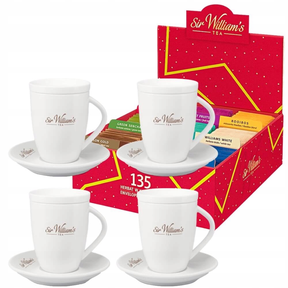 Sir William's Tea 135 herbat i 4 kubki 250 ml ze spodkami i wieczkami