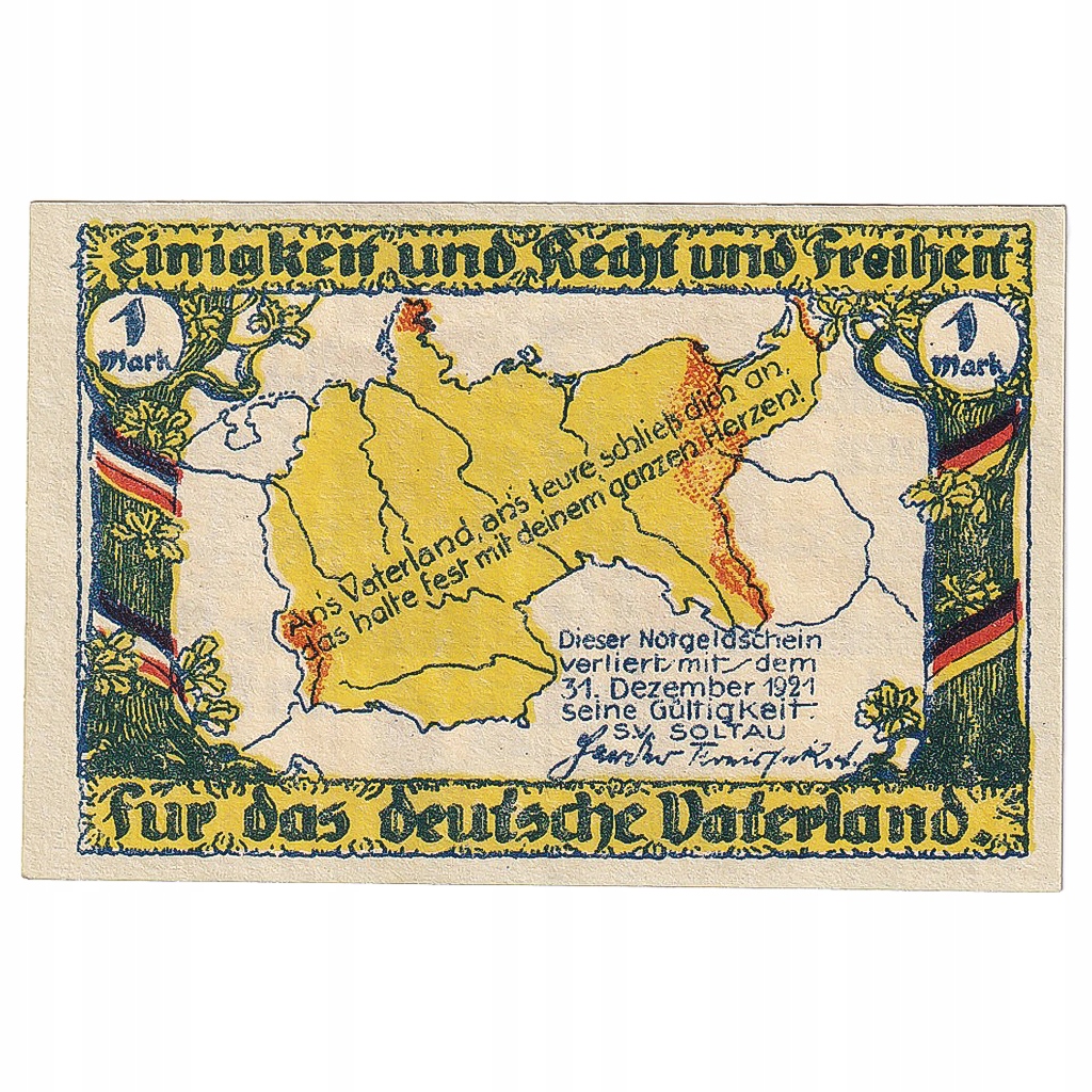 Banknot, Niemcy, Soltau, 1 Mark, statue, 1921, 192