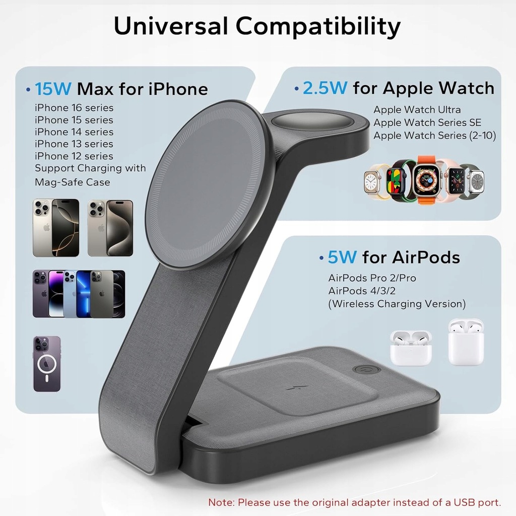 Eazpower - składana bezprzewodowa stacja ładująca 3 w 1 do urządzeń Apple