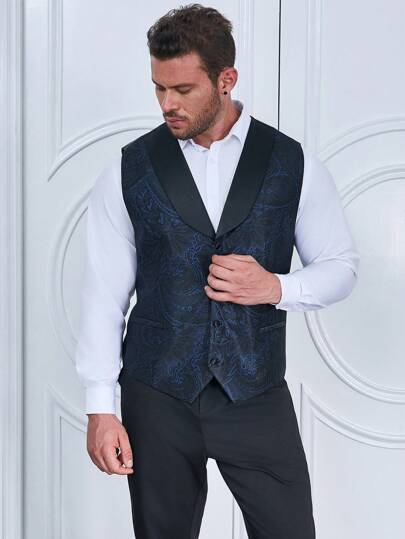SHEIN KAMIZELKA MĘSKA CZARNA W NIEBIESKI WZÓR ELEGANCKA 6XL 362