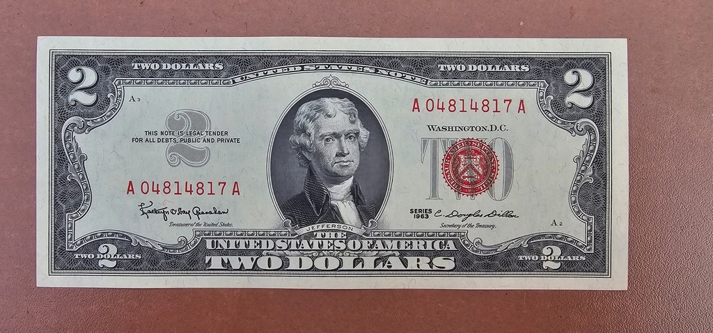 2 dolary 1963 Piękny UNC Red Seal Legal Tender Notes Polecam