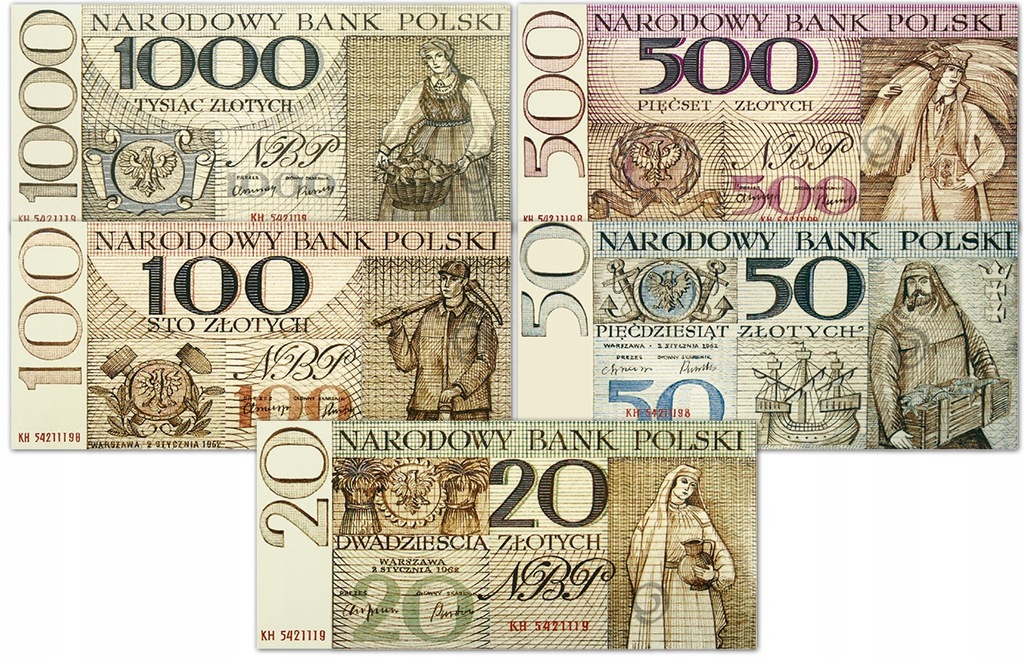 k23 Banknoty zestaw z okresu PRL1964-66, reprod.