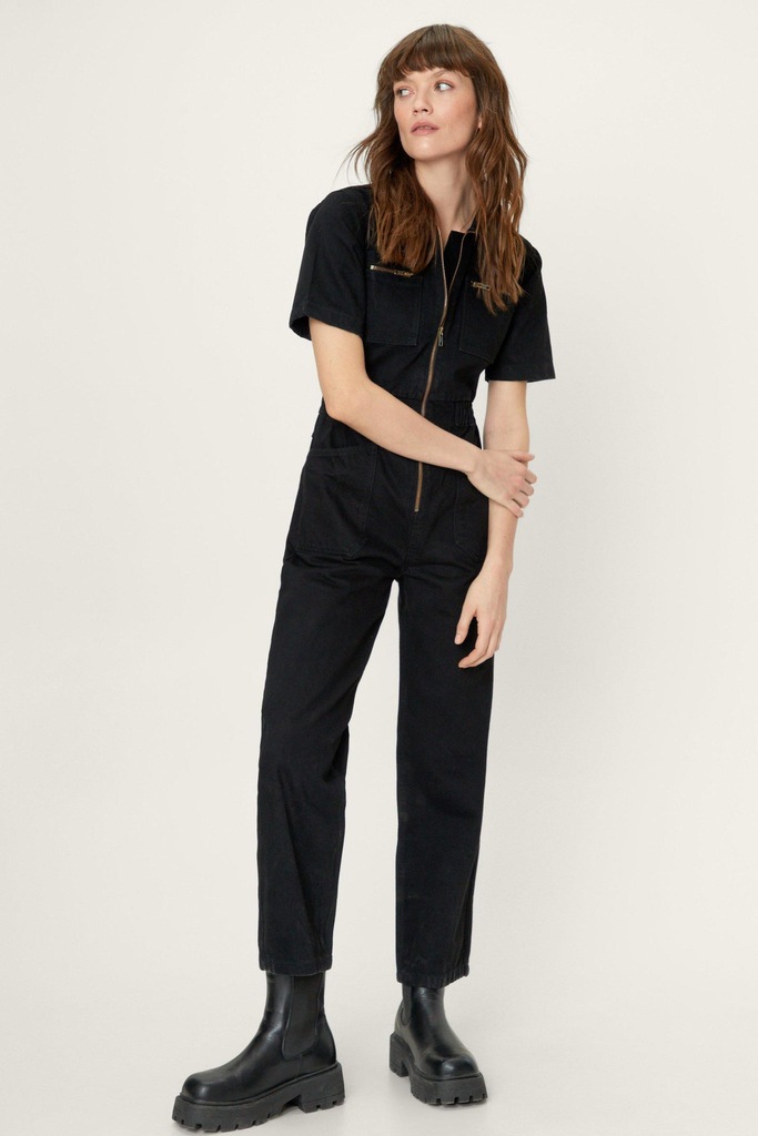 D02E001 CZARNY KOMBINEZON JEANS 7/8 NASTY GAL 34