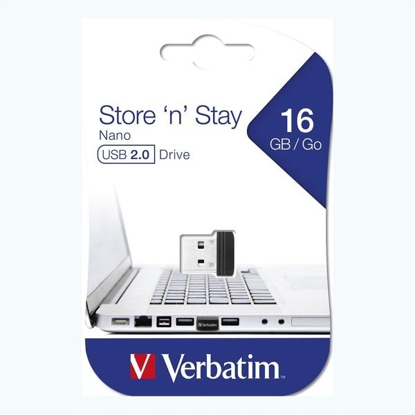 Verbatim USB flash disk, USB 2.0, 16GB, Nano, Store N Stay, czarny, 97464,