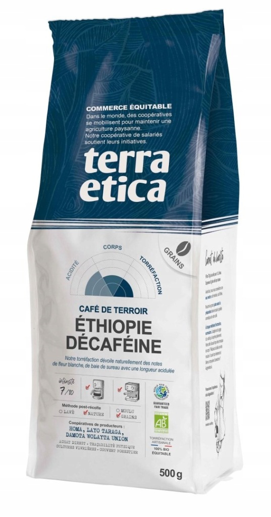 KAWA ZIARNISTA BEZKOFEINOWA ARABICA 100 % ETIOPIA FAIR TRADE BIO 500 g - TE