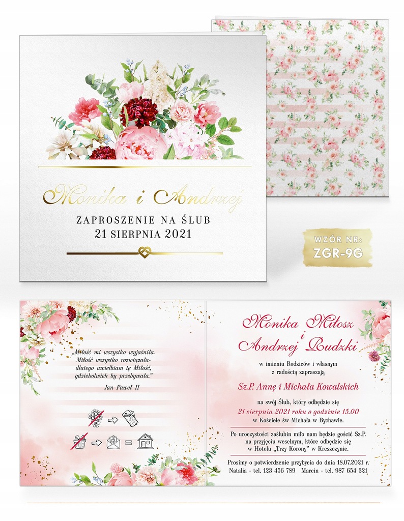 Купить Приглашения на свадьбу с позолоченными пионами - 6 шт.: отзывы ...