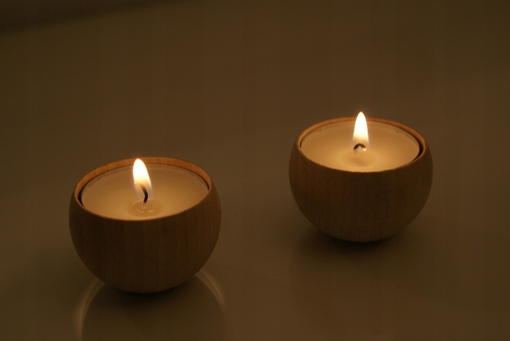 Świecznik tealight zestaw 2sztuki naturalne drewno