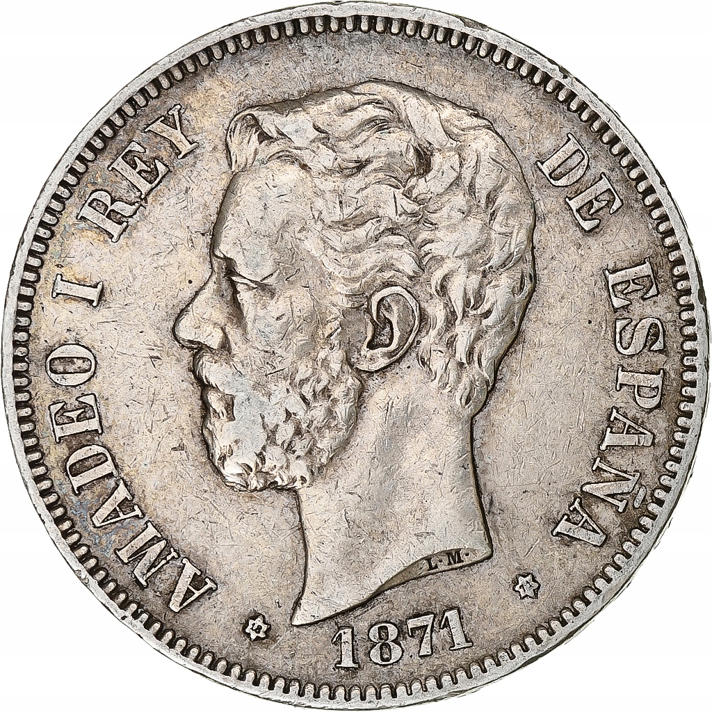 Moneta, Hiszpania, Amadeao I, 5 Pesetas, 1871, Mad