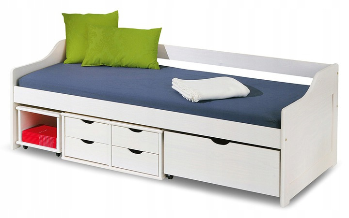 Łóżko młodzieżowe Białe, drewno MDF z szufladami
